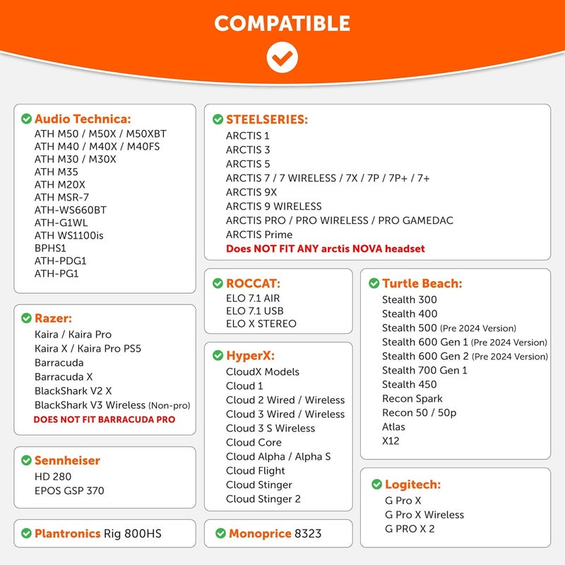 WC وسائد ويكيد بادز - وسائد أذن سميكة وناعمة لـ ATH M50X / M40X / SteelSeries Arctis / HyperX Cloud & Alpha / Logitech G Pro X / متوافقة مع أكثر من 50 سماعة رأس | أنثراسايت - Image 2
